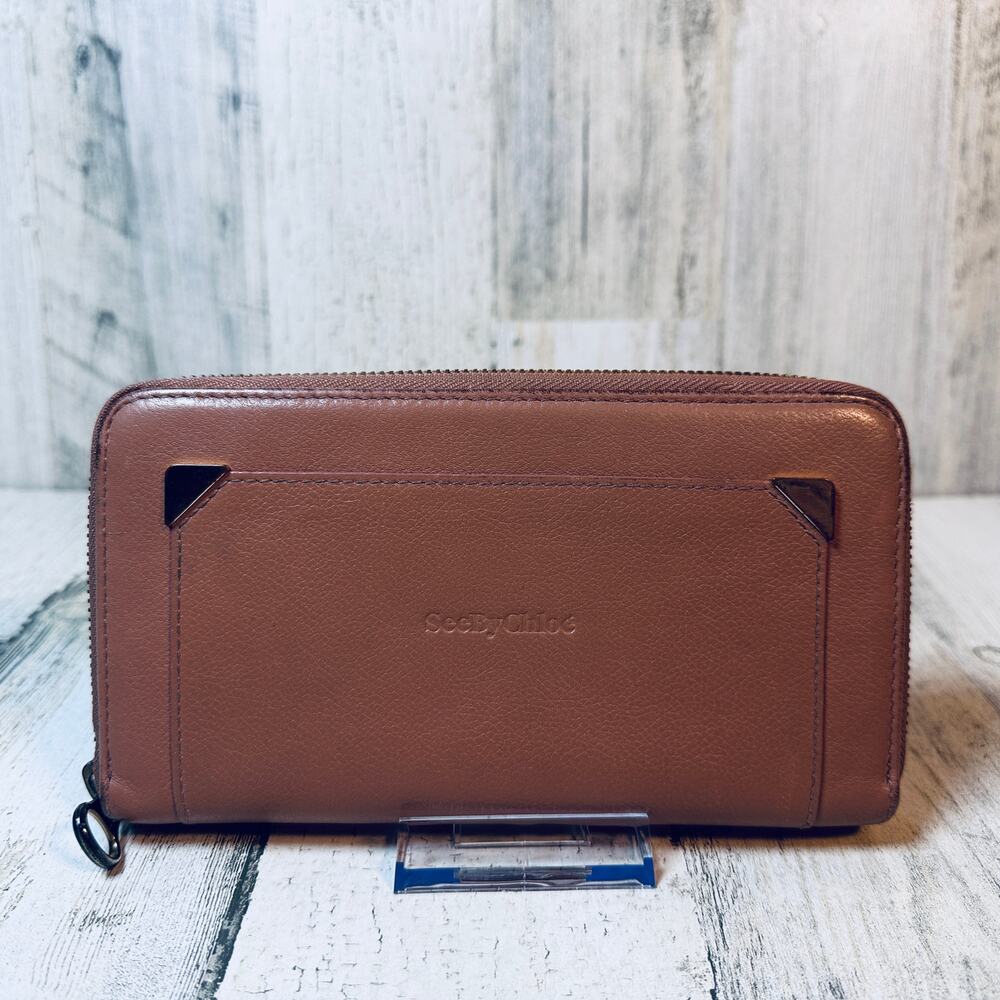 See by Chloé Zip Around Long Wallet Brown Leather Continental